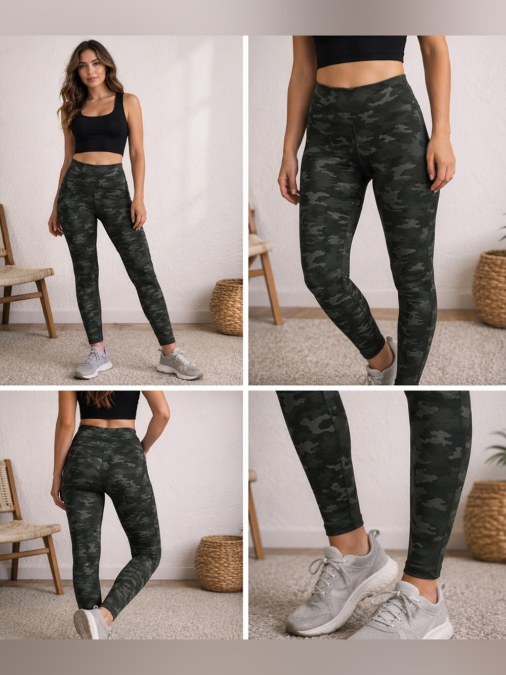 Fabletics Camo Leggings Womens Small Dark Gray High Rise Athletic Yoga